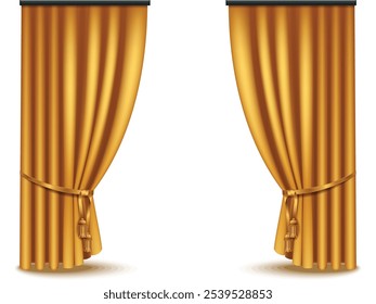 Luxury golden velvet curtains. Golden realistic luxury curtain cornice decor domestic fabric interior drapery textile lambrequin, velvet illustration
Luxury Golden Velvet Curtains | Elegant Velvet