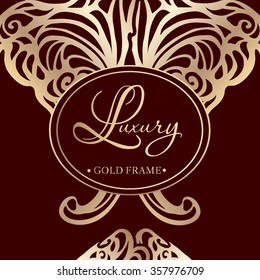 Luxury golden vintage lines and swirls in the style of Art Nouveau on burgundy background. Vector