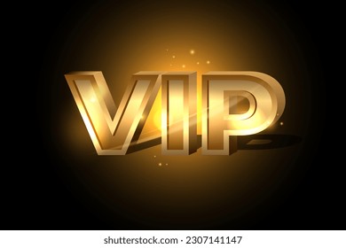 Texto VIP dorado de lujo. Impresionante inscripción 3D de persona muy importante. Glittering tarjeta VIP premium de oro. Signo brillante de exclusividad. Ilustración vectorial.