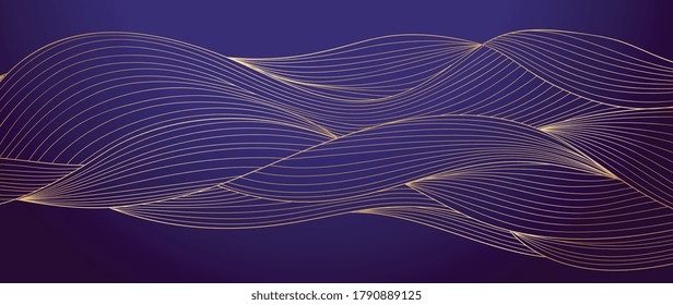 Luxury golden wallpaper.  Abstract gold line arts texture with dark background design for cover, invitation background, packaging design, fabric, and print. Vector illustration.