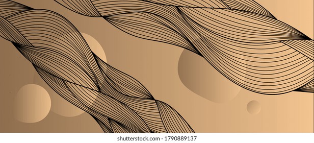 Luxury golden wallpaper.  Abstract gold line arts texture with dark background design for cover, invitation background, packaging design, fabric, and print. Vector illustration.