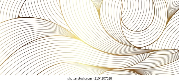 Luxury golden wallpaper. Art Deco Pattern, Linear wave background texture for print, fabric, packaging design, invite.