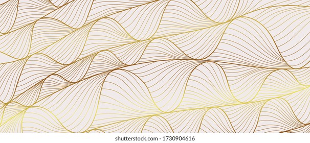 Luxury golden wallpaper. Line arts background, Art Deco Pattern, Vip invitation background texture for print, fabric, packaging design, invite. Vintage vector illustration