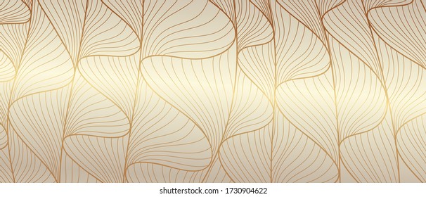 Luxury golden wallpaper. Line arts background, Art Deco Pattern, Vip invitation background texture for print, fabric, packaging design, invite. Vintage vector illustration