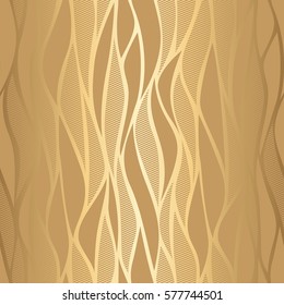 Luxury Golden Wallpaper. Vintage Seamless Wave Pattern Vector Background.