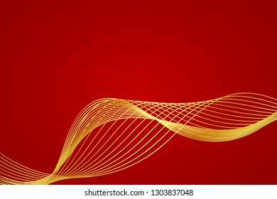 Luxury Golden Wave Lines Pattern Abstract Background. Chinese New Year Banner Backdrop. Vector