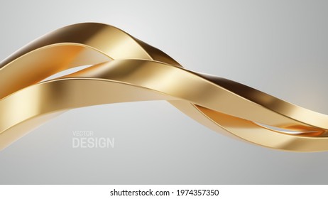Luxury golden wave shapes isolated on white background. Golden intertwined shape. Abstract luxurious background. Curvy stream. Metallic wave. Vector 3d illustration. Geometric design. Jewelry pattern