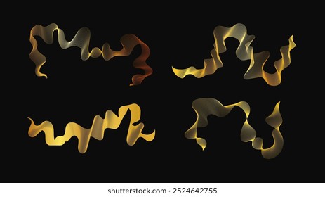Luxury golden waves on dark background. Set of four abstract modern technology backdrops with wave design. Vector illustration