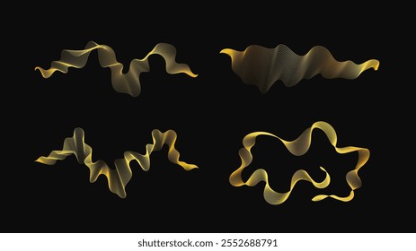 Luxury golden waves on dark background. Set of four abstract modern technology backdrops with wave design. Vector illustration