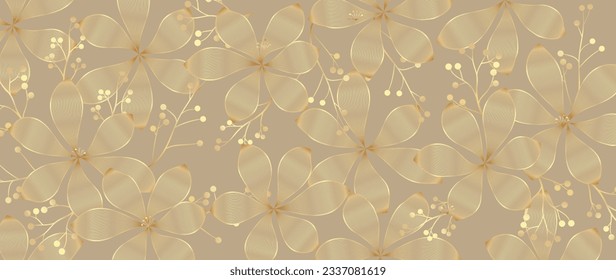 Luxury golden wildflower line art background vector. Natural botanical elegant flower with gold line art. Design illustration for decoration, wall decor, wallpaper, cover, banner, poster, card.