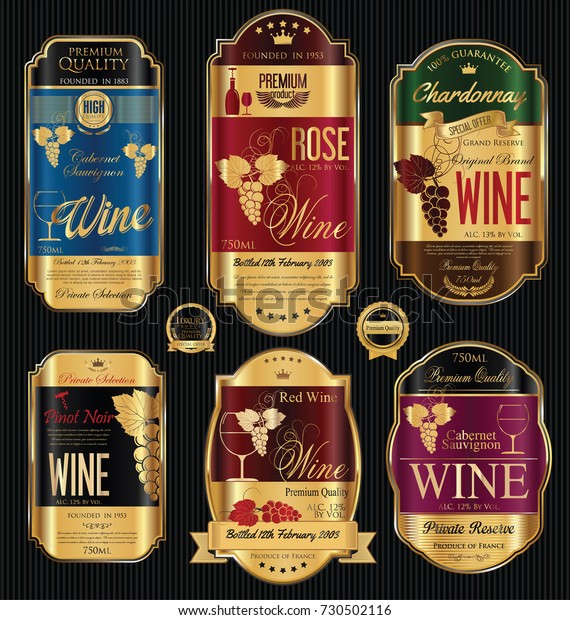 Luxury Golden Wine Labels Collection Stock Vector (Royalty Free) 730502116