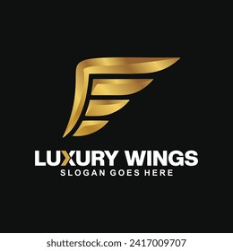 logotipo abstracto de ala dorada de lujo