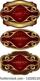 Luxury gold-framed red labels vector set