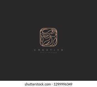 luxury graceful linear golden monogram leaf frame logo