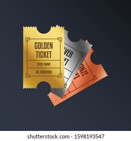 Luxury gradient gold, silver, and bronze ticket and coupon template vintage vector isolated.