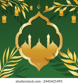 Luxury gradient islamic background with gold foliage decoration