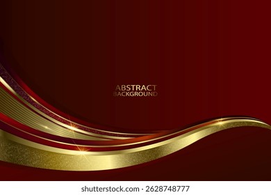 LUXURY GRADIENT RED ABSTRACT BACKGROUND WITH GOLDEN METALIC LINES AND SHAPES. GRADIENT GOLDEN LUXURY BACKGROUND VECTOR