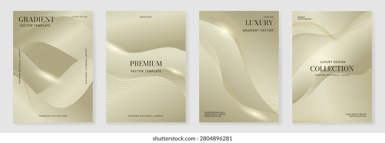 Luxury gradient vector poster template set. Premium abstract cover designs with soft blurred shapes, metallic silk texture and modern layout for beauty, fashion and product branding.