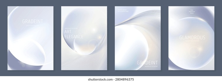 Luxury gradient vector poster template set. Premium abstract cover designs with soft blurred shapes, metallic silk texture and modern layout for beauty, fashion and product branding.