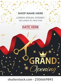 Luxury Grand Opening with Attractive Red Ribbon and golden Confetti