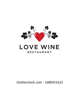 Luxury grape wine with love/heart sign logo design template Vector illustration icon