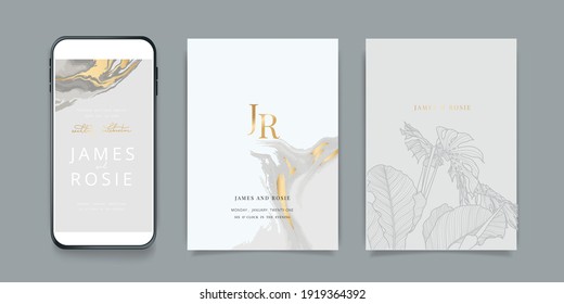 Luxury gray Social Media, mobile  Wedding invite frame templates. Vector background. Invitation mobile Floral with golden collage layout design.