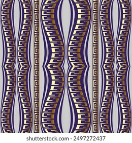 Luxury greece ancient style 3d seamless pattern with gold greek key meander borders. Ornate vector background. Beautiful colorful stylish ornaments. Abstract modern design.  Endless surface texture.