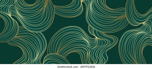 Luxury green abstract arts background vector. Gold and emerald line art design for wallpaper, wall arts, prints, cover, fabric and packaging background. vector illustration.