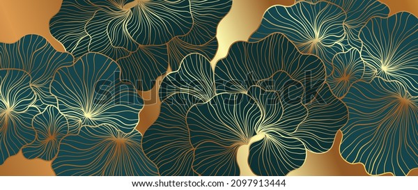 Luxury green abstract arts background vector. Gold and emerald line art design for wallpaper, wall arts, prints, cover, fabric and packaging background. vector illustration.