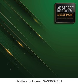 Luxury green abstract background with golden diagonal lines, square 1080x1080 format, Islamic and Diwali festival invitation banner, elegant wallpaper design, vector art, not AI generated