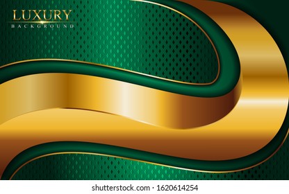 Luxury green background combine with glowing golden lines. Overlap layer textured background design