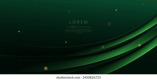 Luxury green background with curved glowing green lines lighting effect sparkle. Template premium award ceremony design. Vector illustratio