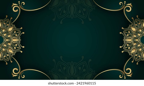 luxury green background, with gold mandala