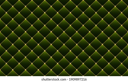 Luxury green background with golden chains and beads. Seamless vector illustration. 