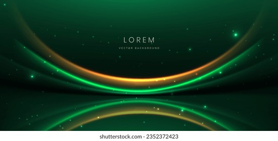 Luxury green background with green and golden line curved and lighting effect sparkle. Vector illustration