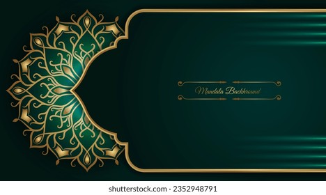 luxury green background, with golden mandala ornament