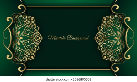 Luxury green background with golden mandala ornament