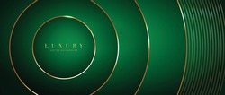 Luxury Green Background Vector. Abstract Emerald And Golden Lines Background With Glow Effect. Modern Style Wallpaper For Poster, Ads, Sale Banner, Business Presentation And Packaging Design.