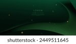 Luxury green background with wave glowing green lines lighting effect sparkle. Template premium award ceremony design. Vector illustratio