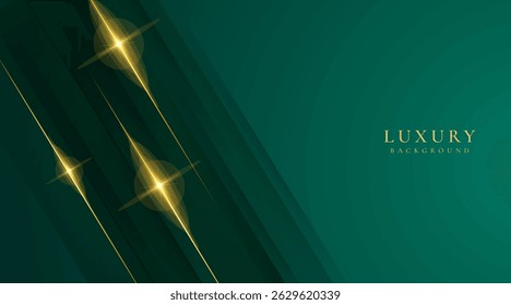Luxury green dark background combine with glowing golden lines. Overlap layer textured background
