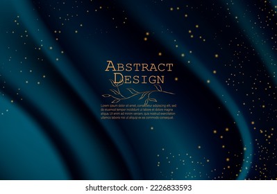 luxury green fabric. golden branch on a blue background from fabric. modern background with radiance. Product presentation. vector illustration