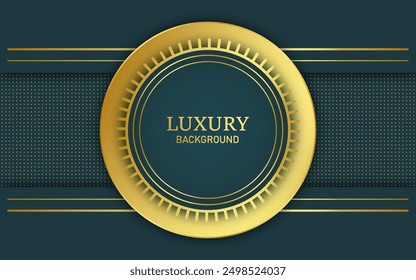 Luxury green and gold circular shape with halftone elements in the background. Vector design Illustration