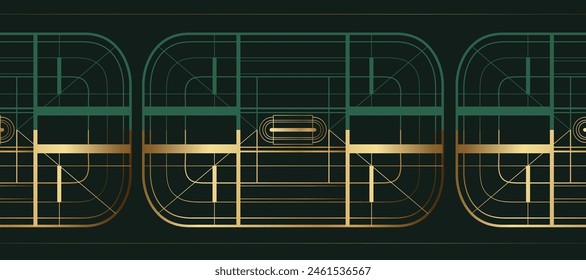 luxury green and gold geometric shapes pattern background vector. Elegant abstract art deco poster design. vector illustration.