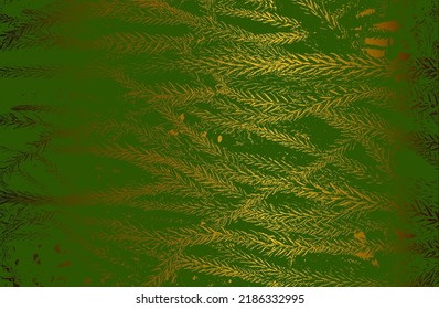 Luxury green, golden metal gradient background with distressed closeup leaf texture with streaks. Vector illustration