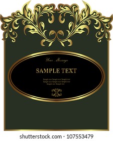 Luxury green gold-framed label. Vector illustration.