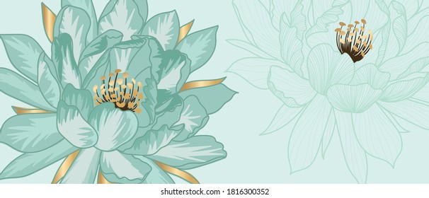 Luxury green jade background vector with golden metallic decorate in leaf 