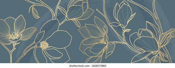 Luxus-grüner magnolischer Hintergrund, Vektorgrafik mit goldener metallischer Dekoration