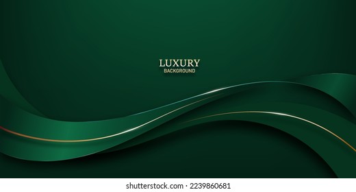 Luxury green ribbon 3d style and gold line elements with light effect. vector illustration