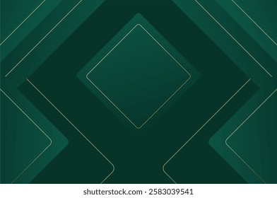 luxury Green Rounded diamond shape background with gold line. Abstract geometry background with modern and elegant concept.