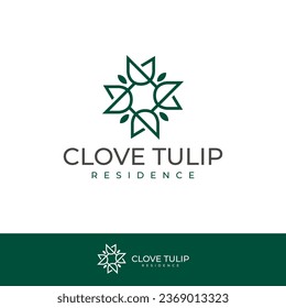 Luxury Green Tulips Abstract Logo Design Vector. Initial Logo Identity for Branding, Business, Real Estate, Fasion and Elegant Brand